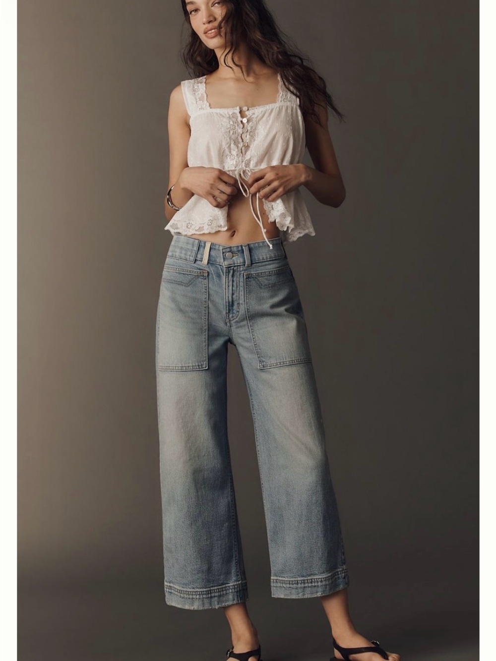 Pilcro Wide-Leg High-Rise Cropped Jeans - Light Blue Wash